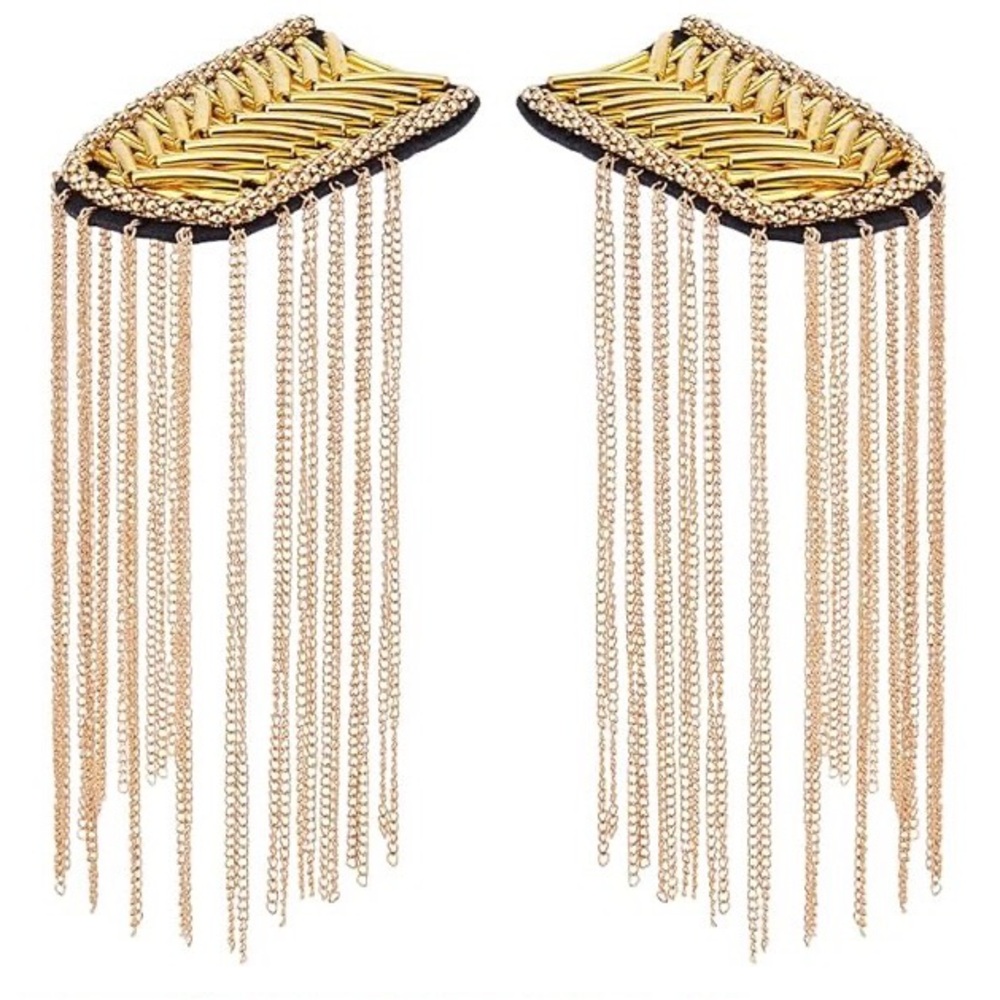 Pair of Shoulder decor. Gold Chained Fringe. Easy to attach, 2-pin closure